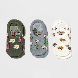 Women's Breakfast 3pk Liner Socks -Cream/Gray/Olive 4-10: Recycled Polyester, Hidden Gel Heel Grip - 1 of 1