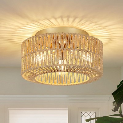 Semi Flush Mount Ceiling Light,Rattan Shade Pendant Light,3-Lights Boho Chandelier,Ceiling Light Fixture-The Pop Home