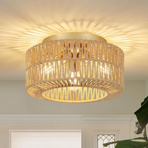 Semi Flush Mount Ceiling Light,Rattan Shade Pendant Light,3-Lights Boho Chandelier,Ceiling Light Fixture-The Pop Home - 1 of 4
