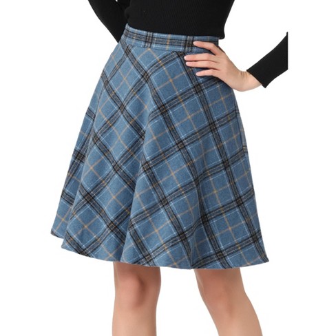 Allegra K Women's Plaids Vintage Tartan Elastic Waist Knee Length A ...