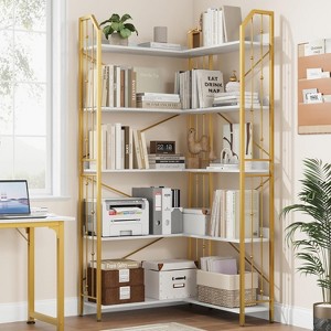 72-inch L-shaped corner bookshelf, industrial style, tall display shelf, suitable for living room and bedroom. - 1 of 4