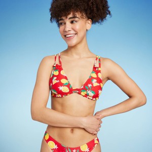 Women's Strappy Triangle Bikini Top - Wild Fable™ Red Lemon Print - 1 of 4