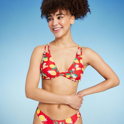 Women's Strappy Triangle Bikini Top - Wild Fable™ Red Lemon Print - image 1 of 4