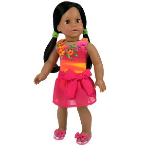 Sophia’s Bathing Suit & Sarong Outfit Set for 18” Dolls, Orange/Hot Pink - 1 of 4