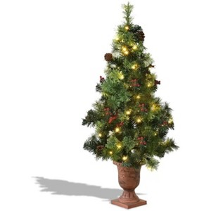 Tangkula 3'Warm White Lighting Christmas Entrance Tree Doorway Pre-Lit Decoration w/ 40 LED Lights Berries Pine Cones - 1 of 4