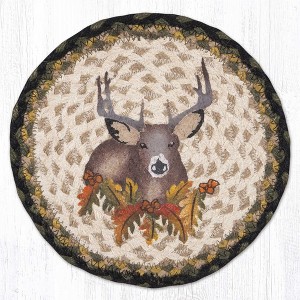 Earth Rugs Deer Floral Printed Round Jute Trivet – 10" Rustic Nature-Inspired Design - 1 of 3
