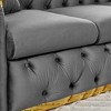 90.6" Velvet 3-Seater Button Tufted Sofa Couch with Gold Stainless Steel Accents for Living Room with 2 Pillows - 4 of 4