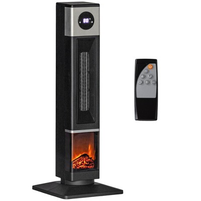 HOMCOM 31" Freestanding Electric Heater for Indoor Use with Oscillation, Timer, Remote, 1400W, Black