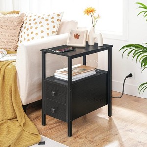 Hachikiko Black End Table with Charging Station - Narrow Side Table with 2 Drawers, USB Ports & Power Outlets - 1 of 4