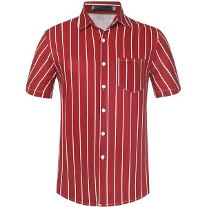 Lars Amadeus Men's Summer Striped Shirts Short Sleeves Button Down Beach Color Block Shirt - 1 of 4