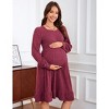 Womens Maternity Square Neck Knit Dress Lantern Sleeve Ribbed Sweater Midi Dress - 4 of 4