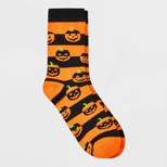 Women's Jack-O-Lantern Halloween Crew Socks - Hyde & EEK! Boutique™ Black/Orange 4-10
