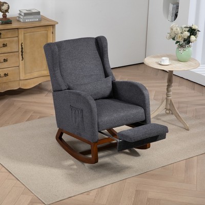 Image of 25.4"W Mid-Century Upholstered Rocking Chair with Retractable Footrest and Side Pocket for Nursery, Charcoal, 4Q- ModernLuxe