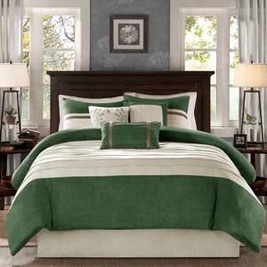 Gulches 7 PC Pieced Faux Suede Comforter Set Green Queen - 1 of 4