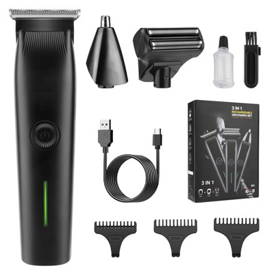 YEVYO Beard Trimmer, 3 in 1 Hair Clippers and Mens Grooming Kit, Face, Nose, Ear Hair Trimmer - Black