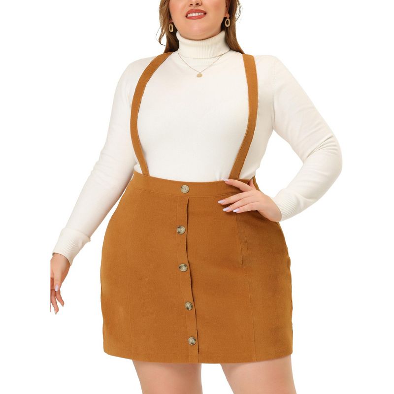 Agnes Orinda Women's Plus Size Corduroy Suspender Elastic Back A-Line Mini Skirt, 1 of 6