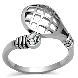 Slickblue Women's Polished Stainless Steel Solitaire Ring with Clear 4mm Synthetic Crystal - Sizes 5-10 - 1 of 4