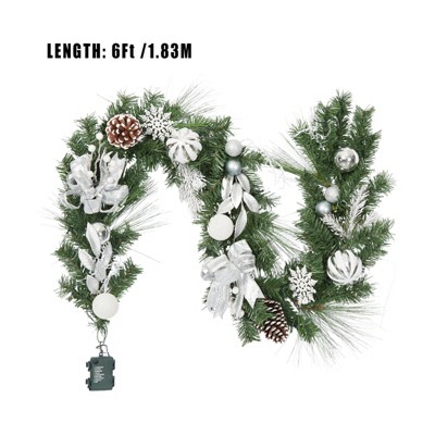 CuisinSmart Christmas Garland, 6 Ft Pre-Lit Christmas Garland Decorations with Ribbon Bows, Ball Ornaments