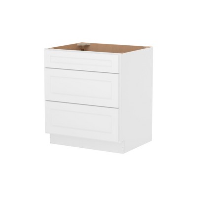 Shaker White Solid Wood 3-Drawer Base Kitchen Cabinet