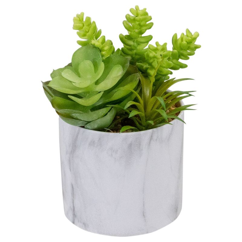 Northlight 6.5" Green Artificial Succulent Arrangement in Faux Marble Pot, 1 of 6