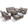Belord Brown Wicker 9 Piece Patio Furniture Set with 5" Thick Cushions, Outdoor Fire Pit Table Set with Swivel Gliding Rocker Chairs and Club Chairs - 4 of 4