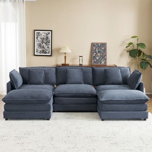 Whisen 112" Modern Design Modular Sofa Couch Upholstered Corduroy L-Shape Sectional Sofa with Two Movable Ottomans and Side Storage Pockets - 1 of 4