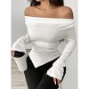 Women's Shirt Off Shoulder Long Sleeve Top Ruched Asymmetric Hem Slim Fit Blouse - 3 of 4