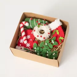 Felt Christmas Ornament Box Multicolor 4.75"H Wool Set of 6