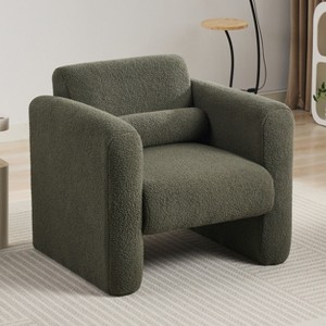 Airsurfer Modern Green Fabric Accent Chair, Upholstered Barrel Lounge Chair with Rounded Arms and Pillow for Living Room or Bedroom - 1 of 4
