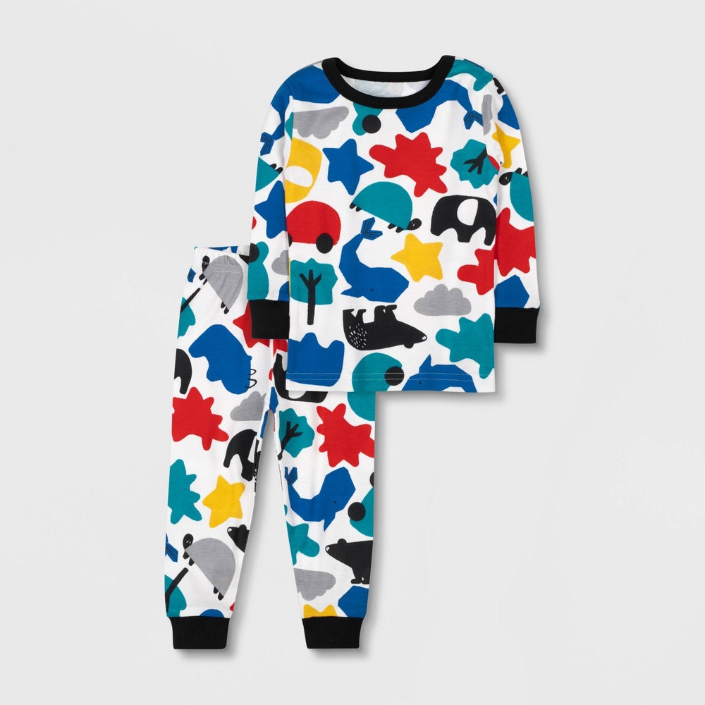 Lamaze Toddler Girls' 2pc Long Sleeve Organic Cotton Snug Fit Pajama Set - White/Blue 12M