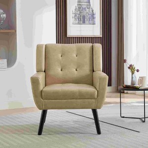 CAVINAS Linen/Velvet/Teddy/Leather Upholstered Accent Chair with Black Legs,Modern Upholstered Armchair with Wood Frame for Living Room - 1 of 4