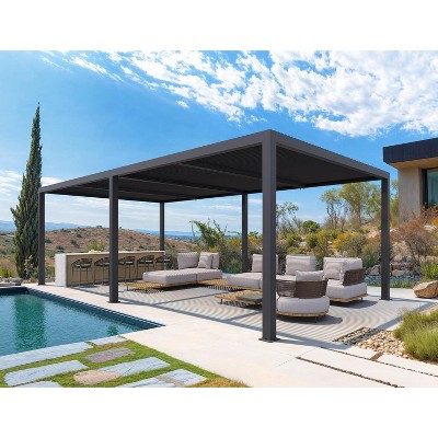 PURPLE LEAF Louvered Pergola Outdoor Aluminum Pergola with Adjustable Roof for Deck Backyard Garden Grey Hardtop Gazebo