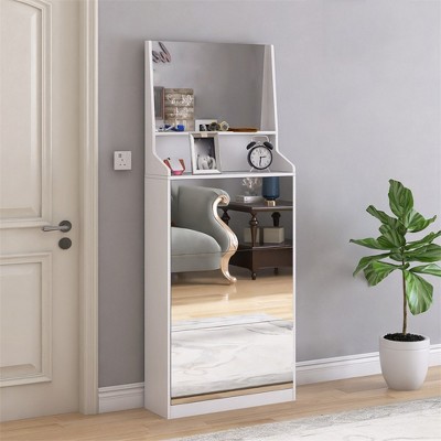 Shoe Cabinet with Mirror Drawers, Hidden Shoe Storage Cabinet with 3 Flip Drawers, Freestanding Shoe Rack for Closet Hallway Entryway Small Spaces