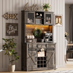 72" Modern Farmhouse Coffee Bar Cabinet, Sliding Barn Doors, Kitchen Buffet with Wine Storage - 1 of 4