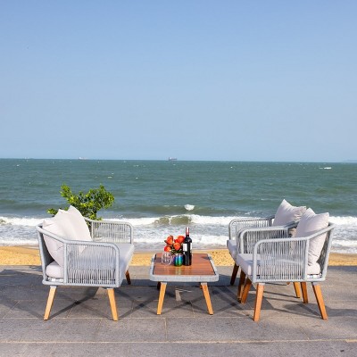 Eucalyptus Wood & Light Grey Rope 4-Person Patio Set