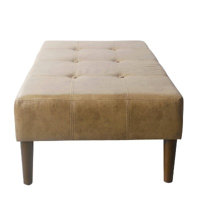 Modern Tufted Light Brown Faux Leather Cocktail Ottoman - 48in