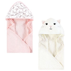 Hudson Baby Infant Girl Cotton Animal Face Hooded Towel, Pink Bow Kitty, One Size - 1 of 4