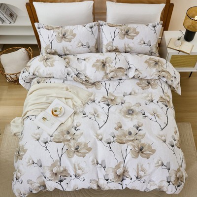 Floral Duvet Cover – 100% Cotton Bedding Set with Botanical Print, Soft Lightweight Breathable 3-Piece Set for All Seasons