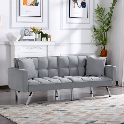 DOMETOUR 74 Inch Futon Sofa Bed Upholstered Sleeper, Adjustable Back Convertible Sofa Bed for Living Room Bedroom Furniture