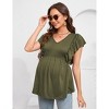 Womens Maternity Tops Shirts Ruffle Short Sleeve V Neck T Shirts Summer Casual High Waist Tops Pregnancy Tunic Blouse - 3 of 4