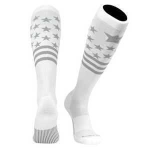 MK SOCKS Patriot USA Flag White Silver Knee-High Long Sports Socks - 1 of 4