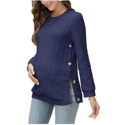 Maternity Tops Sweatshirt Button-Slit Faux Sweater
