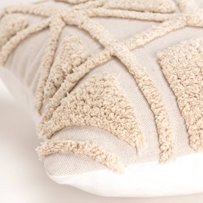 20" Light Beige Geometric Tufted Cotton Pillow Cover