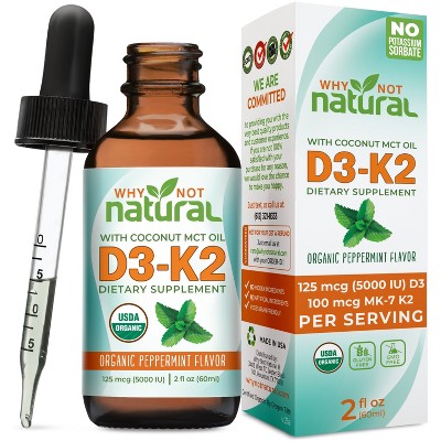 Why Not Natural Organic Vitamin D3 K2 (MK-7) Liquid Drops, 5000 IU with MCT Oil for Bone, Teeth, Heart & Immune Support