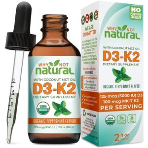 Why Not Natural Organic Vitamin D3 K2 (MK-7) Liquid Drops, 5000 IU with MCT Oil for Bone, Teeth, Heart & Immune Support - 1 of 4