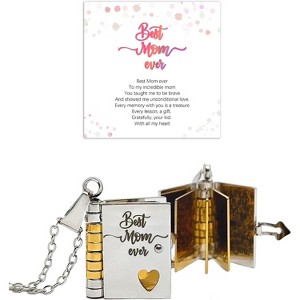 Daughter Love Book Necklace, Laser Engraved Page Pendant Stainless Steel Gift Mom(Sliver+Gold) - 1 of 4