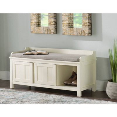 Lakeville 48" White Solid Wood Storage Bench with Cushion