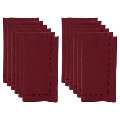 Burgundy Hemstitched Polyester Dinner Napkins Set of 12