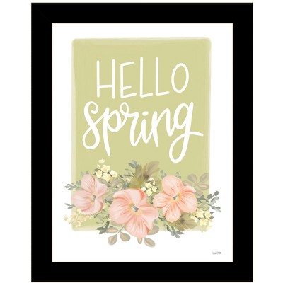 HomeRoots Hello Spring Floral Black Framed Print Wall Art