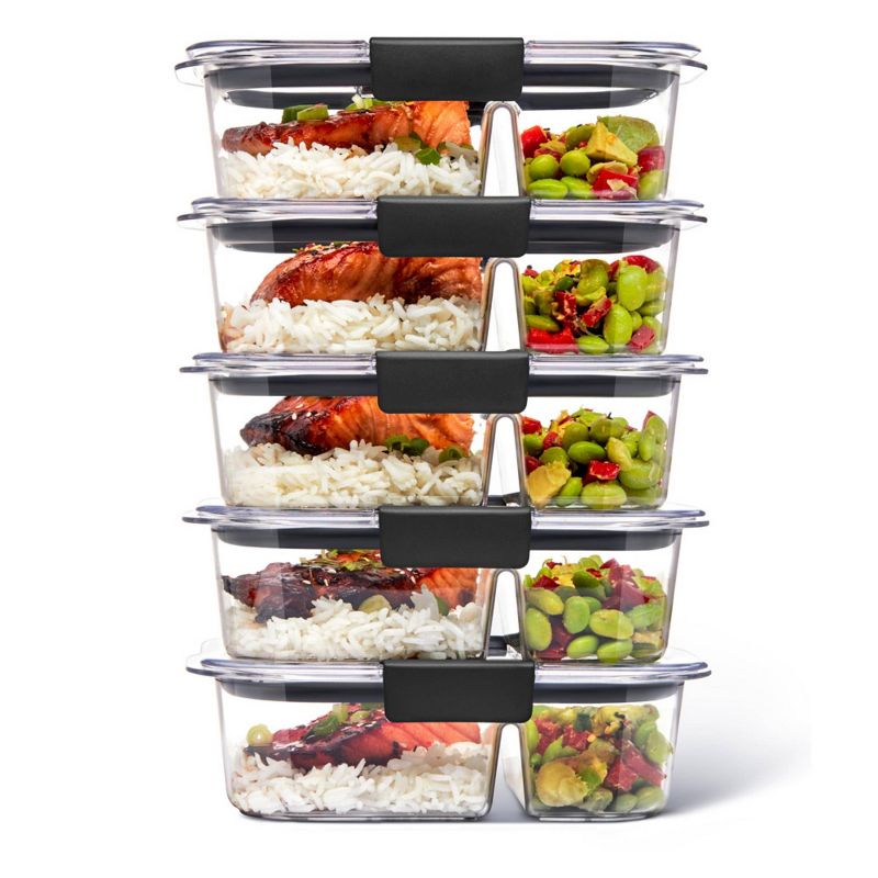 Rubbermaid 5pk 2.85 cup Brilliance Meal Prep Containers, 2-Compartment Food Storage Containers, 1 of 9